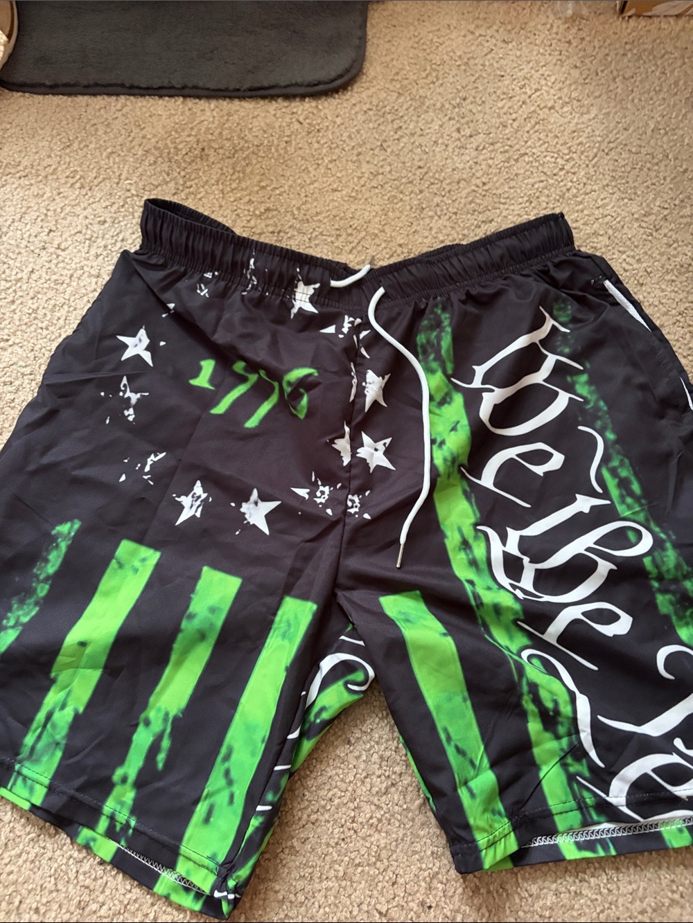 Black and Neon Green Graphic Swim/Board Shorts